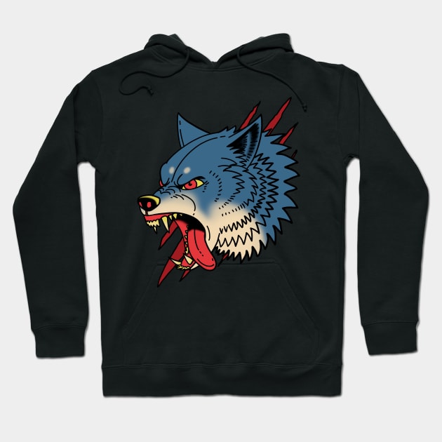 Wolf Head Vintage Tattoo Hoodie by Mang Kumis